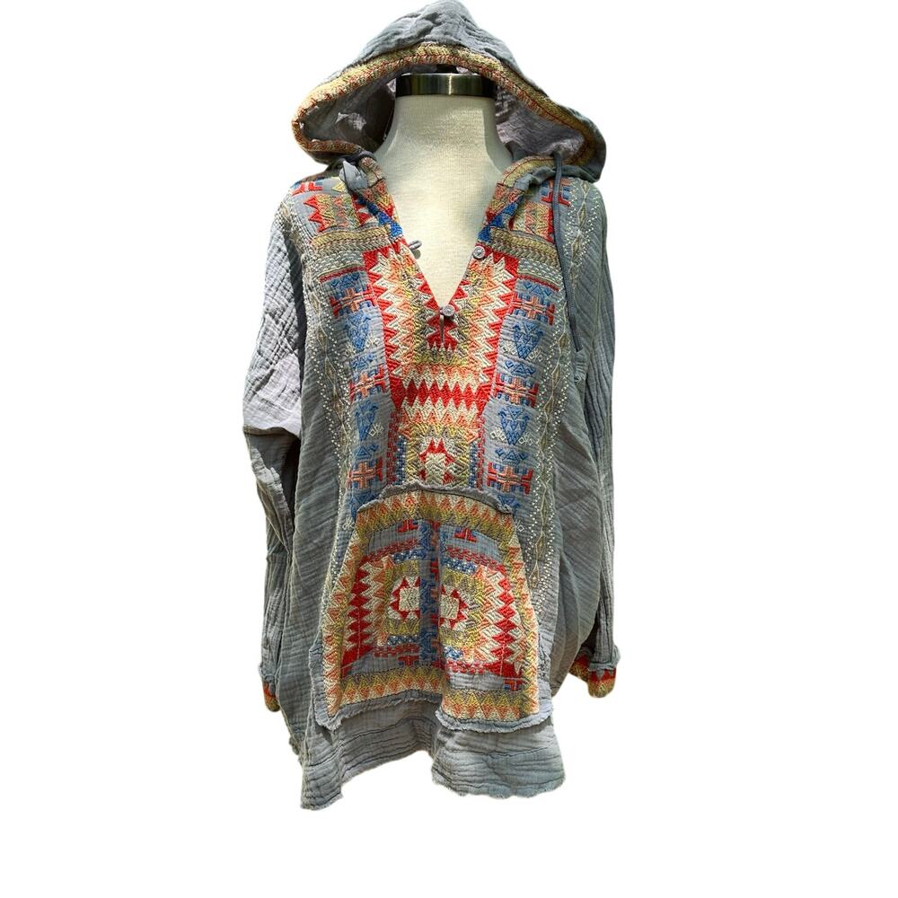 Johnny Was Embroidered Bertha Gauze Hoodie Size Large